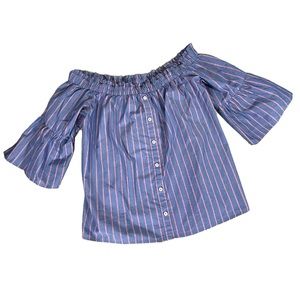 NWT Abercrombie & Fitch Off The Shoulder Top Button Front Blue Sz S
